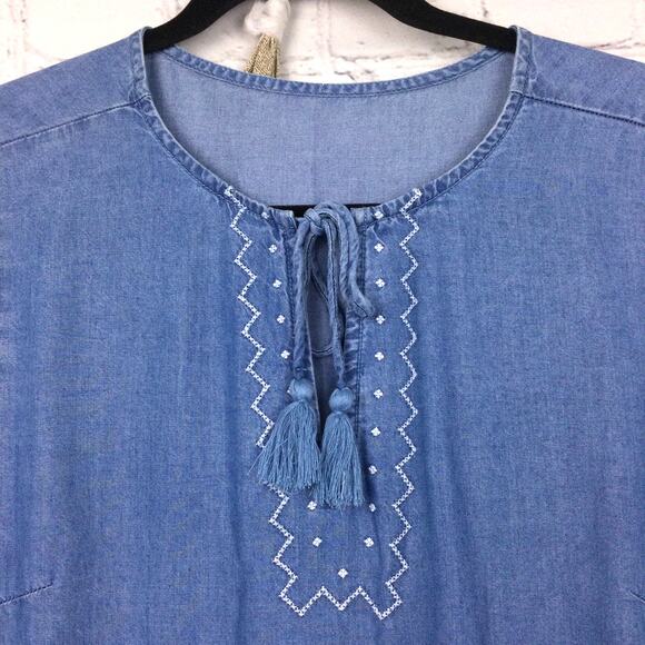 BeachLunchLounge Collection Boho Embroidered Balloon Sleeve Tiered Dress S - Picture 5 of 15